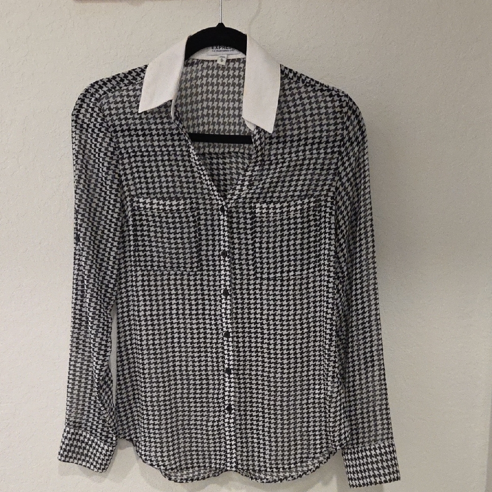 Express Monochrome Houndstooth Portofino Shirt